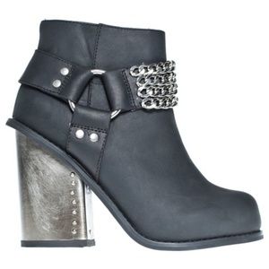 Jeffrey Campbell Motorama Black Leather Metal Heel Ankle Boots